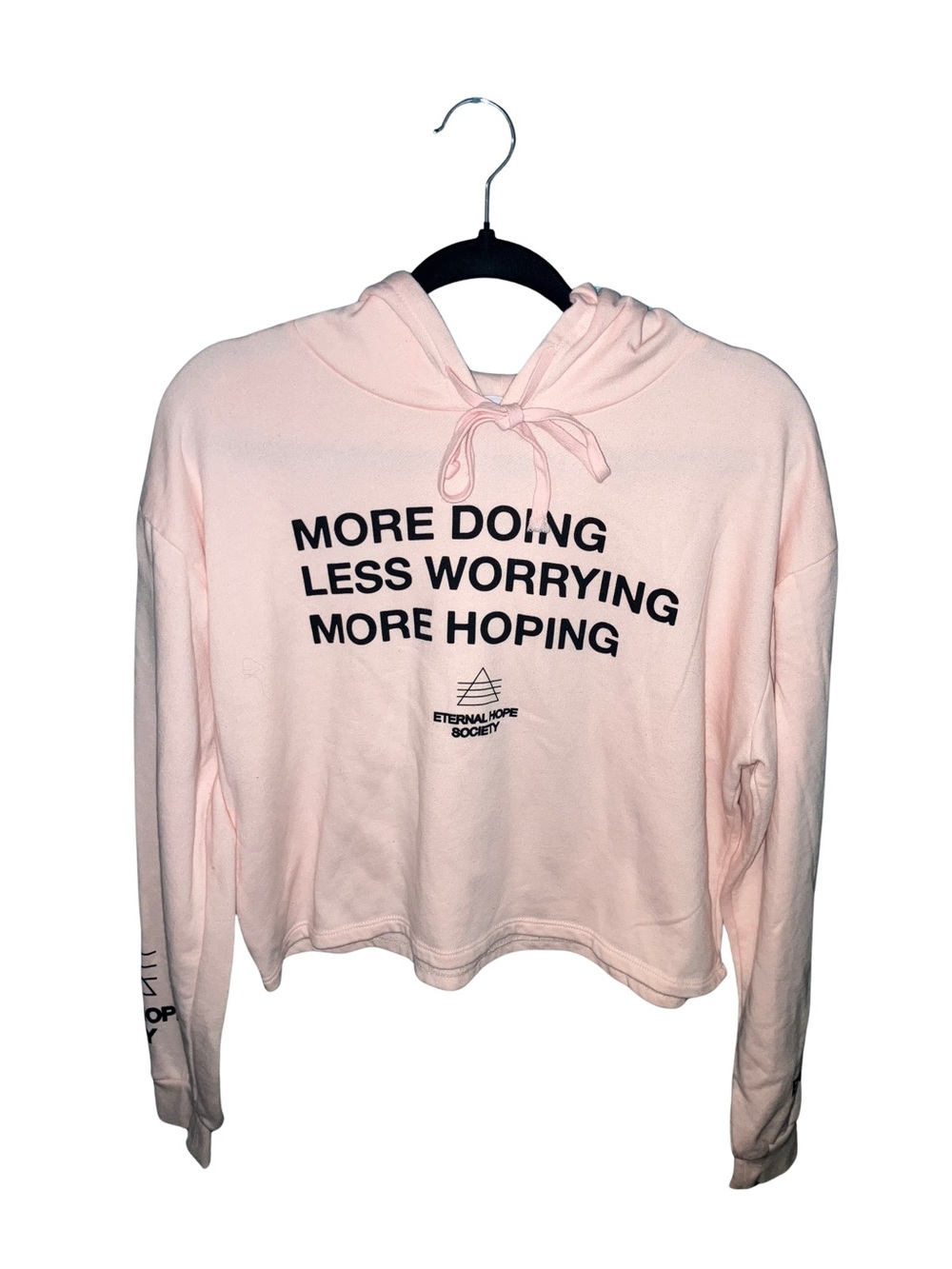 Mighty Fine Pink Cropped Hoodie with Motivational Print